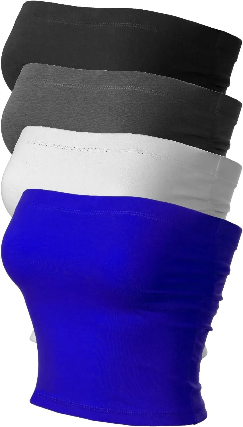 MixMatchy Women's 4 Pack Tube Tops Ruched Side Double Layered Tube Top with Cotton Shelf Bra
