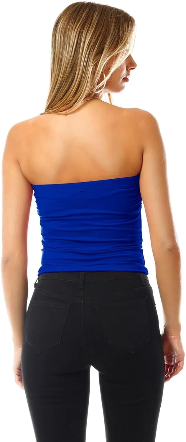 MixMatchy Women's 4 Pack Tube Tops Ruched Side Double Layered Tube Top with Cotton Shelf Bra