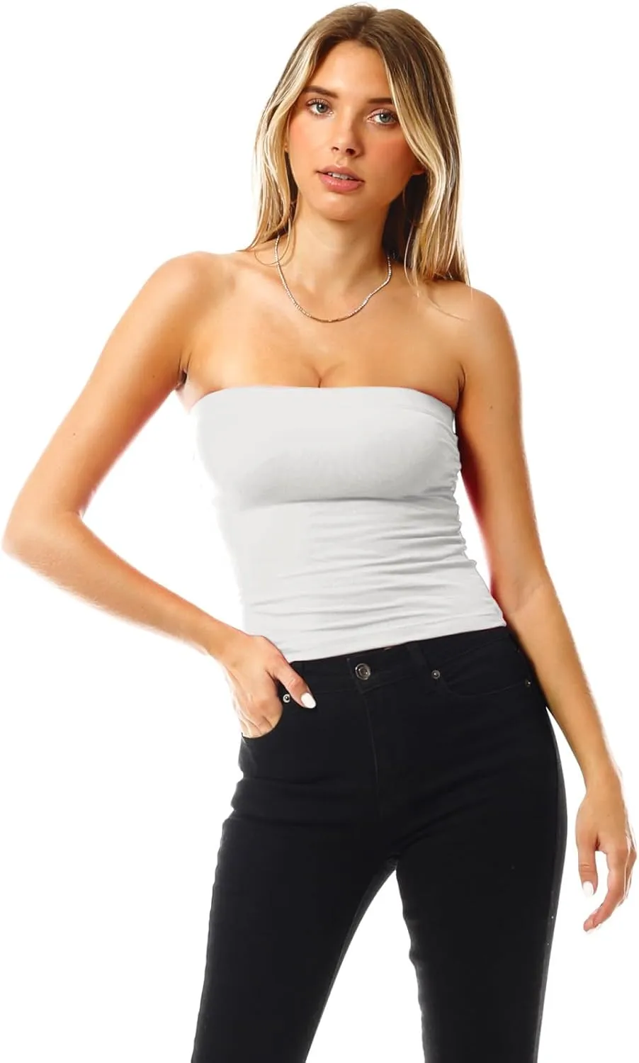 MixMatchy Women's Basic Tube Tops Built in Shelf Bra Strapless Crop Tops Bandeau Sexy Summer Outfits