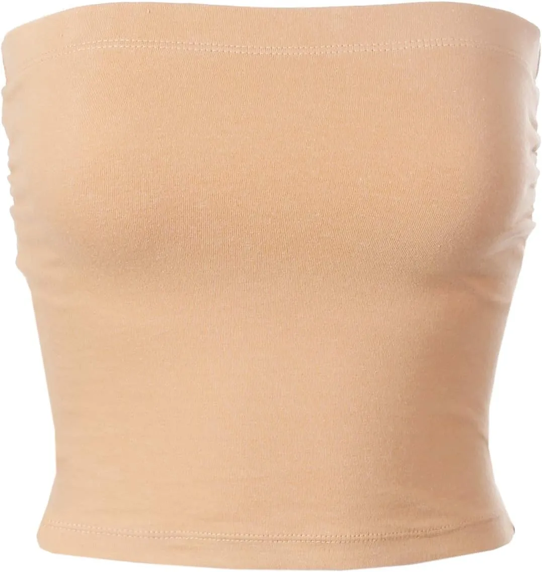 MixMatchy Women's Basic Tube Tops Built in Shelf Bra Strapless Crop Tops Bandeau Sexy Summer Outfits
