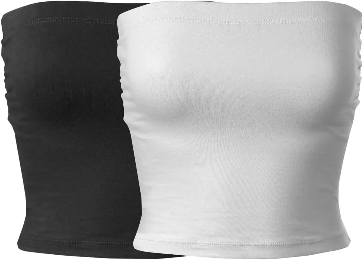 MixMatchy Women's Basic Tube Tops Built in Shelf Bra Strapless Crop Tops Bandeau Sexy Summer Outfits