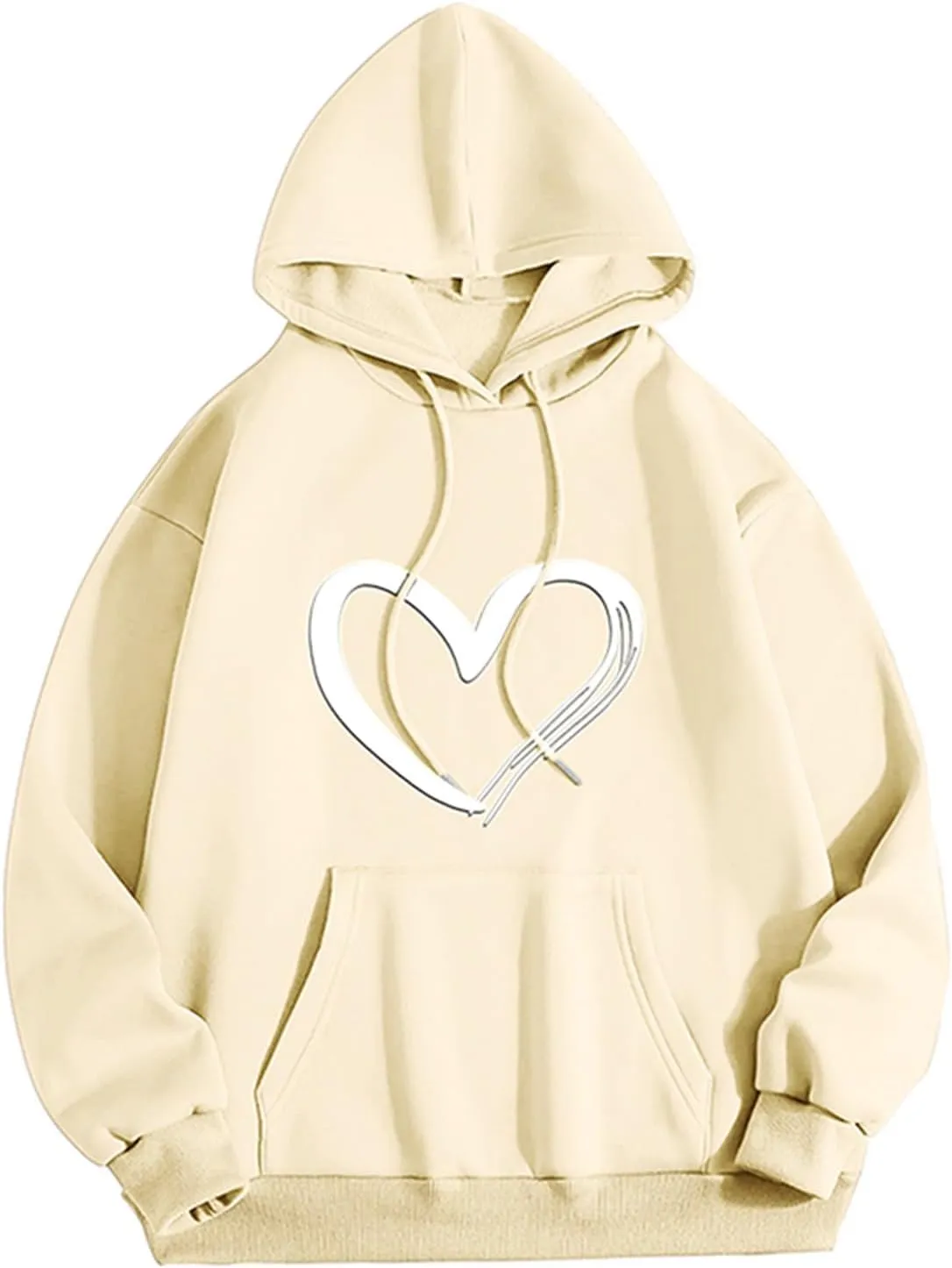 Mmoneyake Womens Graphic Hoodie Casual Heart Print Long Sleeve Pullover Fall Oversized Crew Neck Sweatshirt Trendy Streetwear