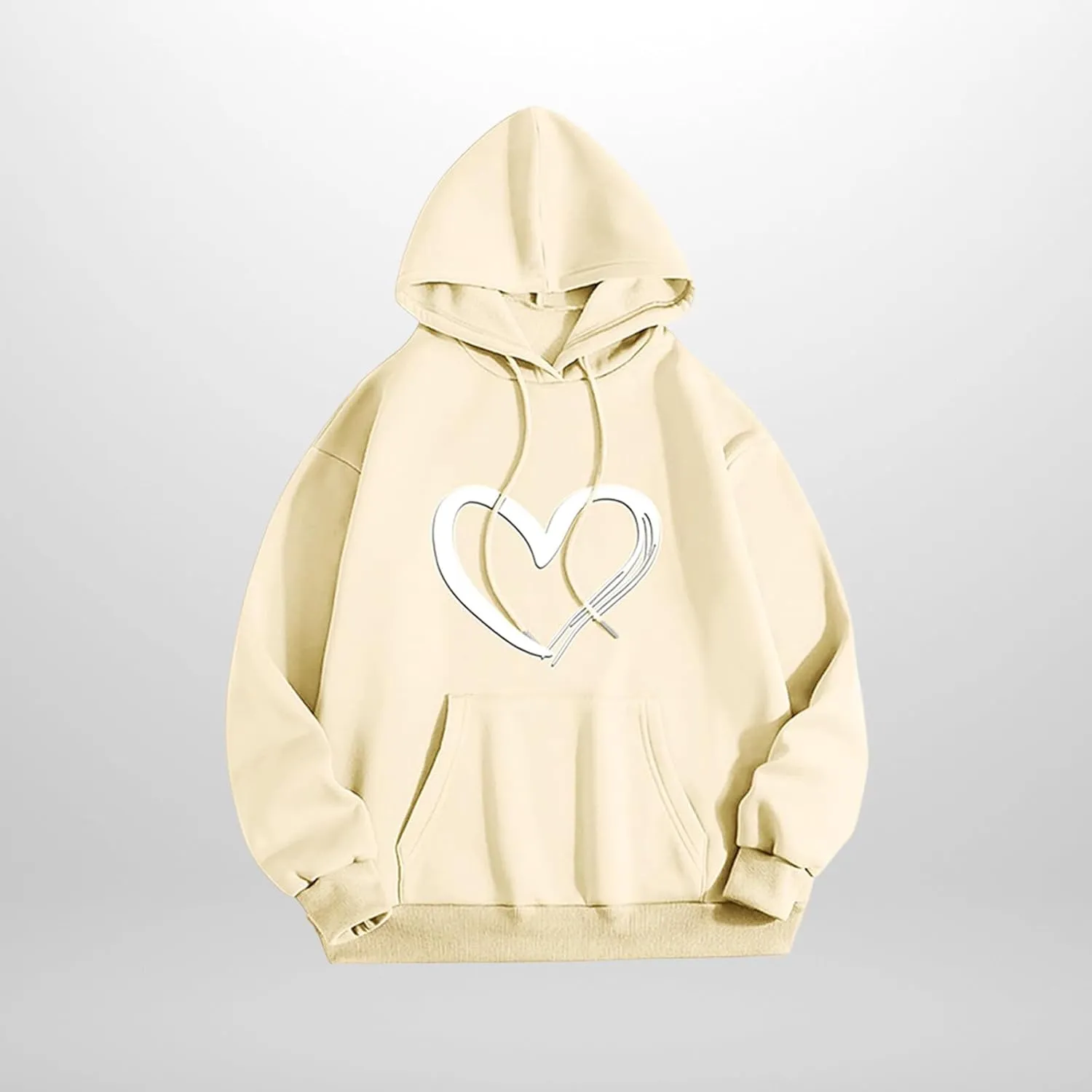 Mmoneyake Womens Graphic Hoodie Casual Heart Print Long Sleeve Pullover Fall Oversized Crew Neck Sweatshirt Trendy Streetwear