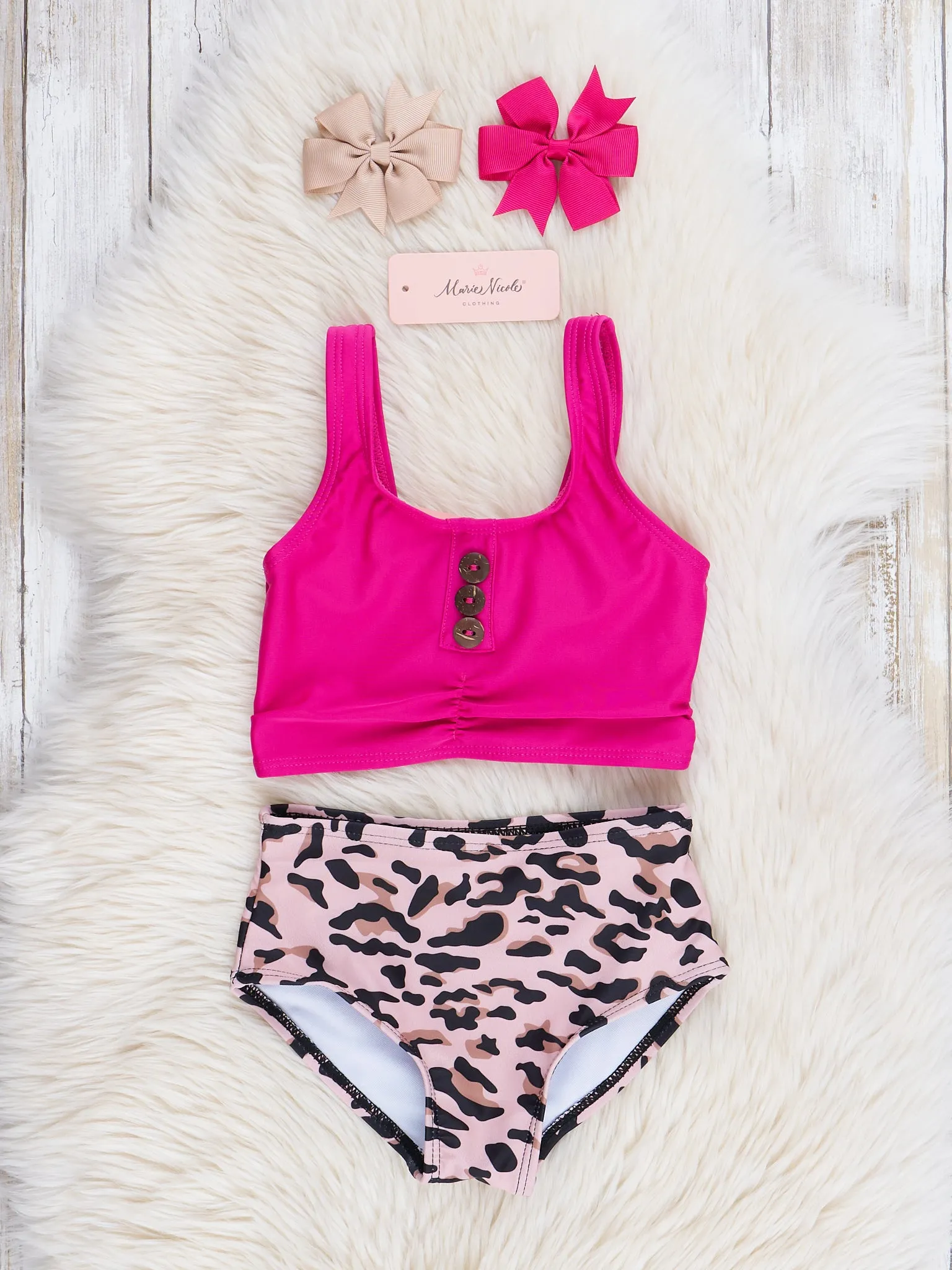 Mom & Me Magenta & Leopard Swimsuit