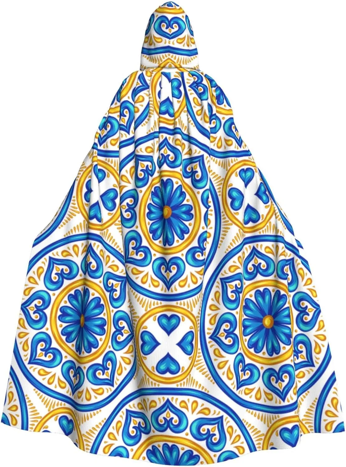 Moroccan Ethnic Floral Stylish Adults Hooded Cloak Cape for Halloween Cosplay Costumes Black