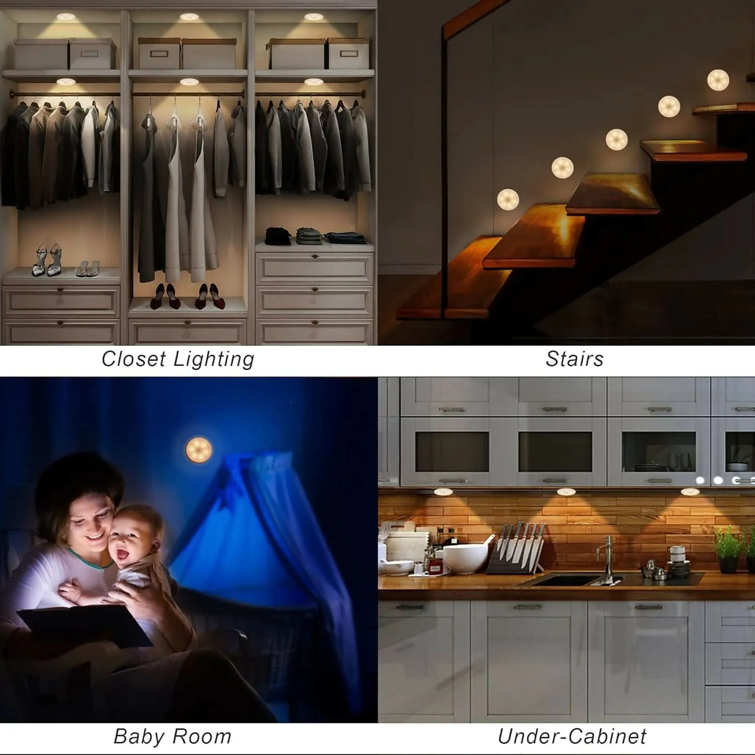 Motion Sensor Light for Home with USB Charging Wireless Self Adhesive LED Night Lamp Rechargeable Body Sensor Wall Light for Hallway, Bedroom, Bathroom, Kitchen