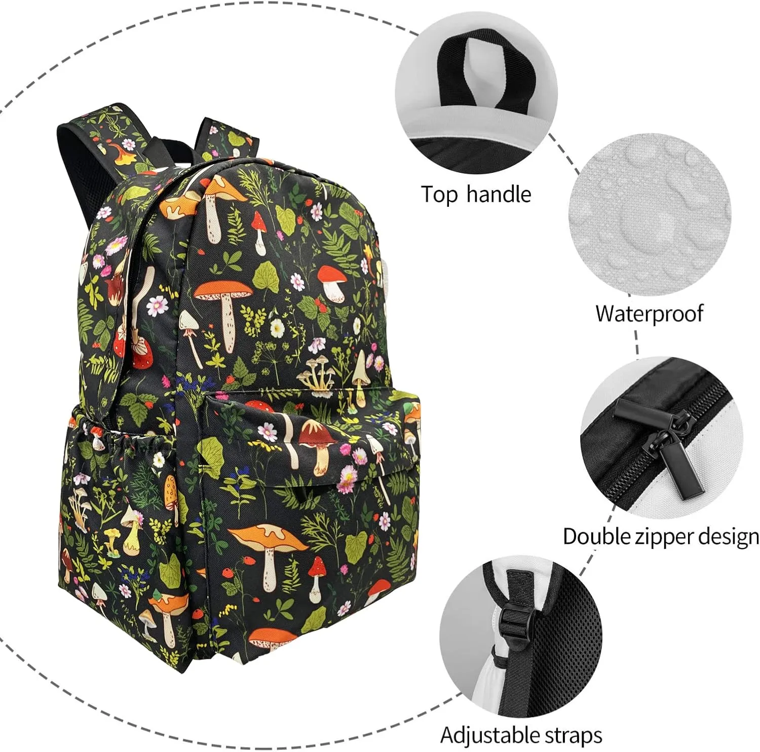Mushrooms Nature Stylish Backpack With Adjustable Padded Shoulder Straps Daypacks For College Travel