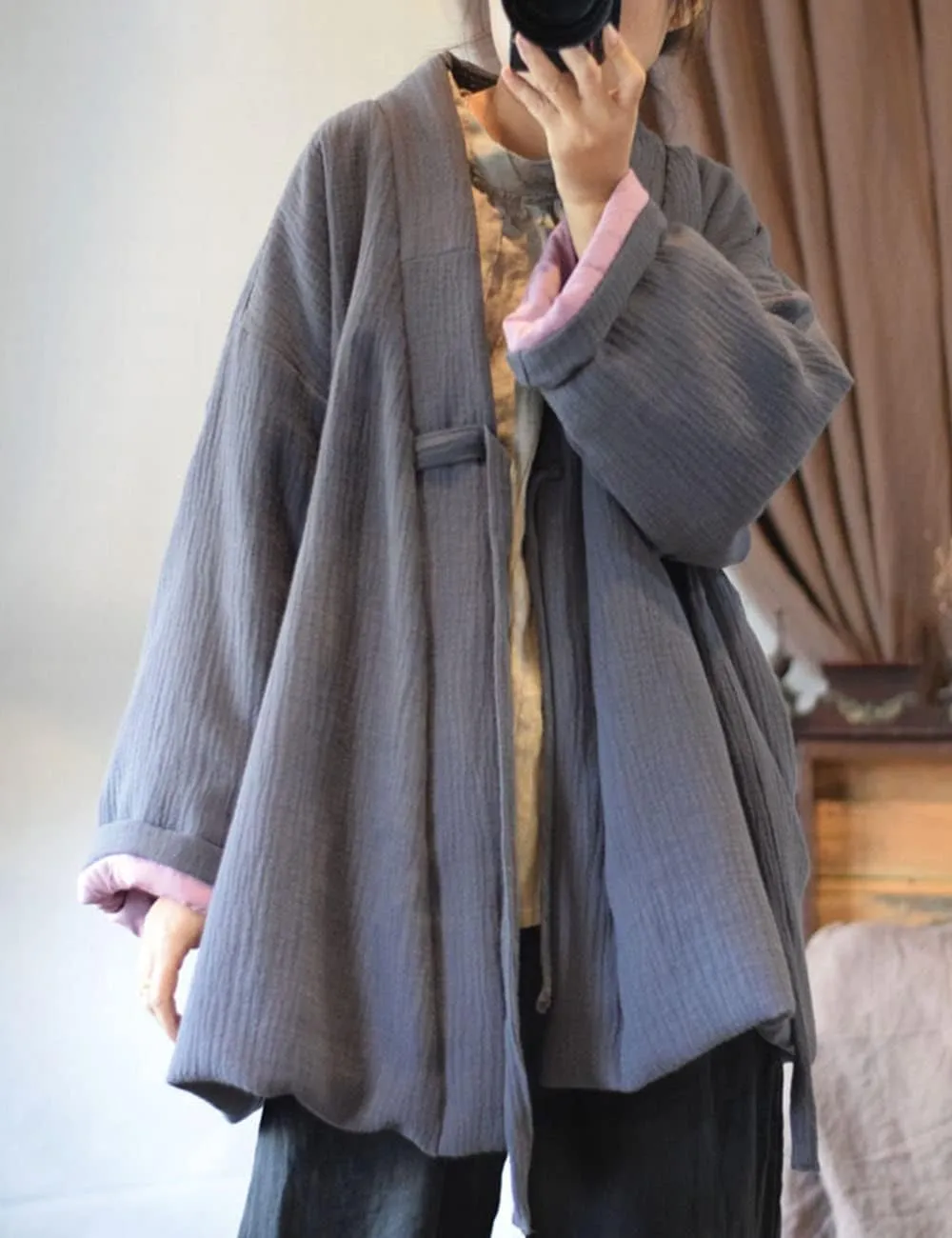 NFYM Women Hanten Cotton Jacket Japanese Kimono Style Warm Quilted Winter Coat