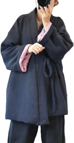 NFYM Women Hanten Cotton Jacket Japanese Kimono Style Warm Quilted Winter Coat