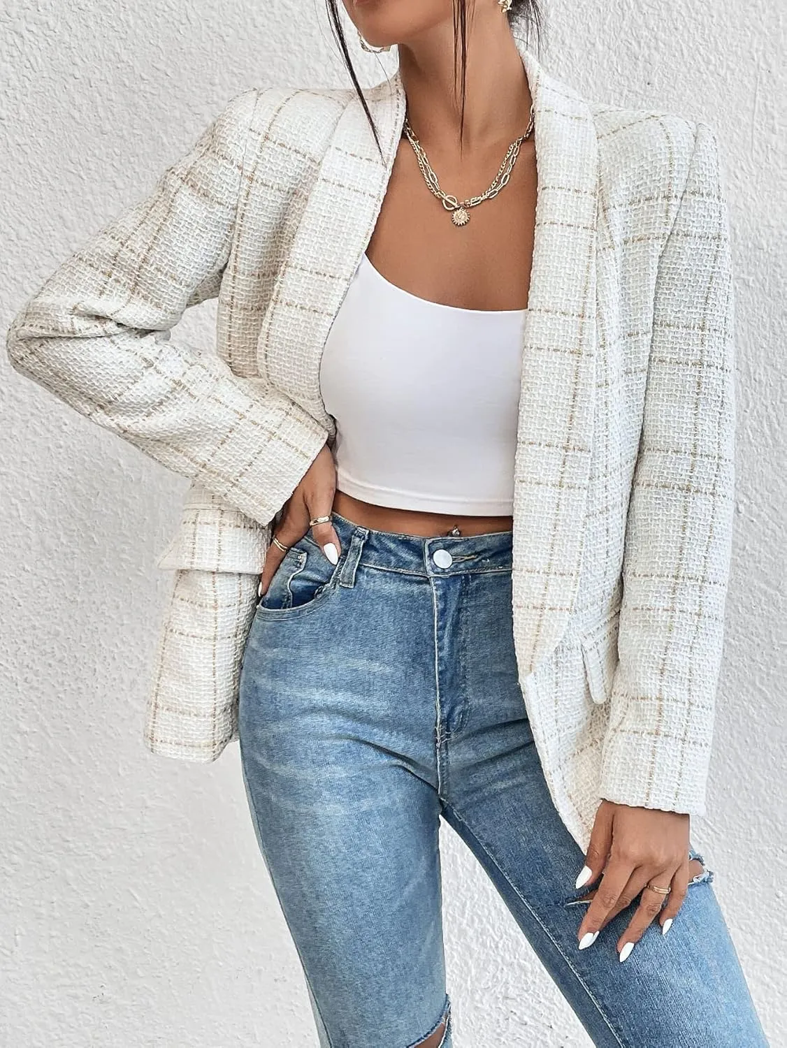Nihsatin Women's Business Casual Blazer Lapel Collar Open Front Long Sleeve Jackets