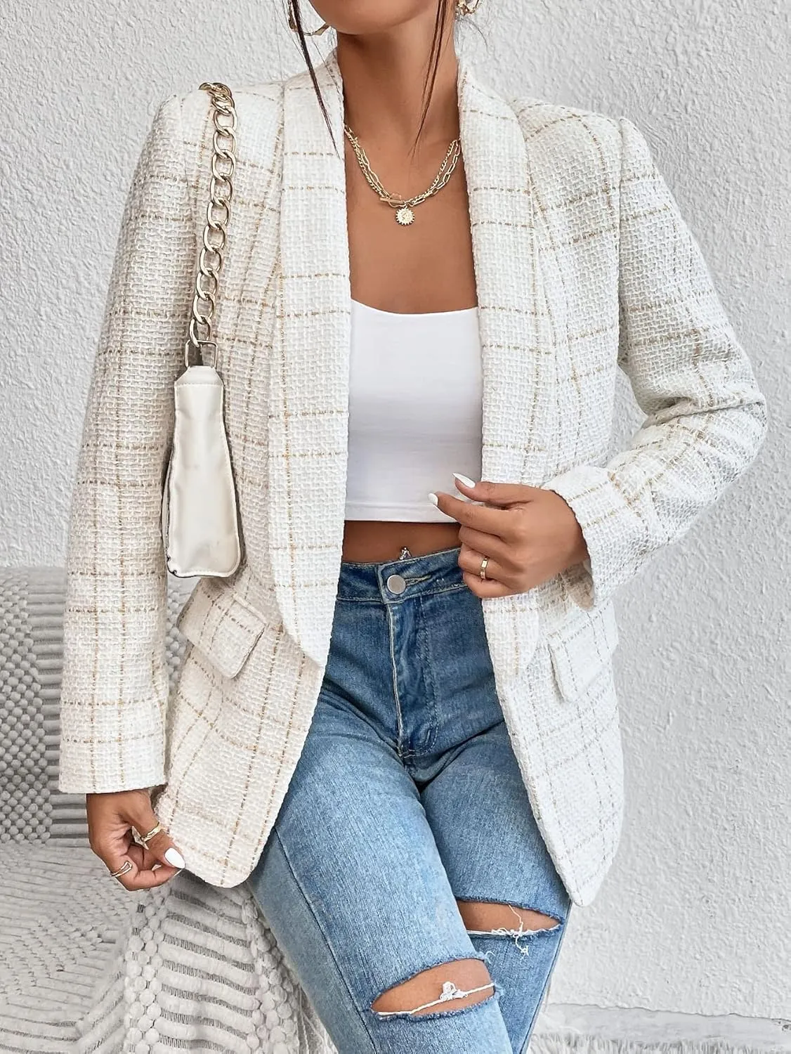 Nihsatin Women's Business Casual Blazer Lapel Collar Open Front Long Sleeve Jackets