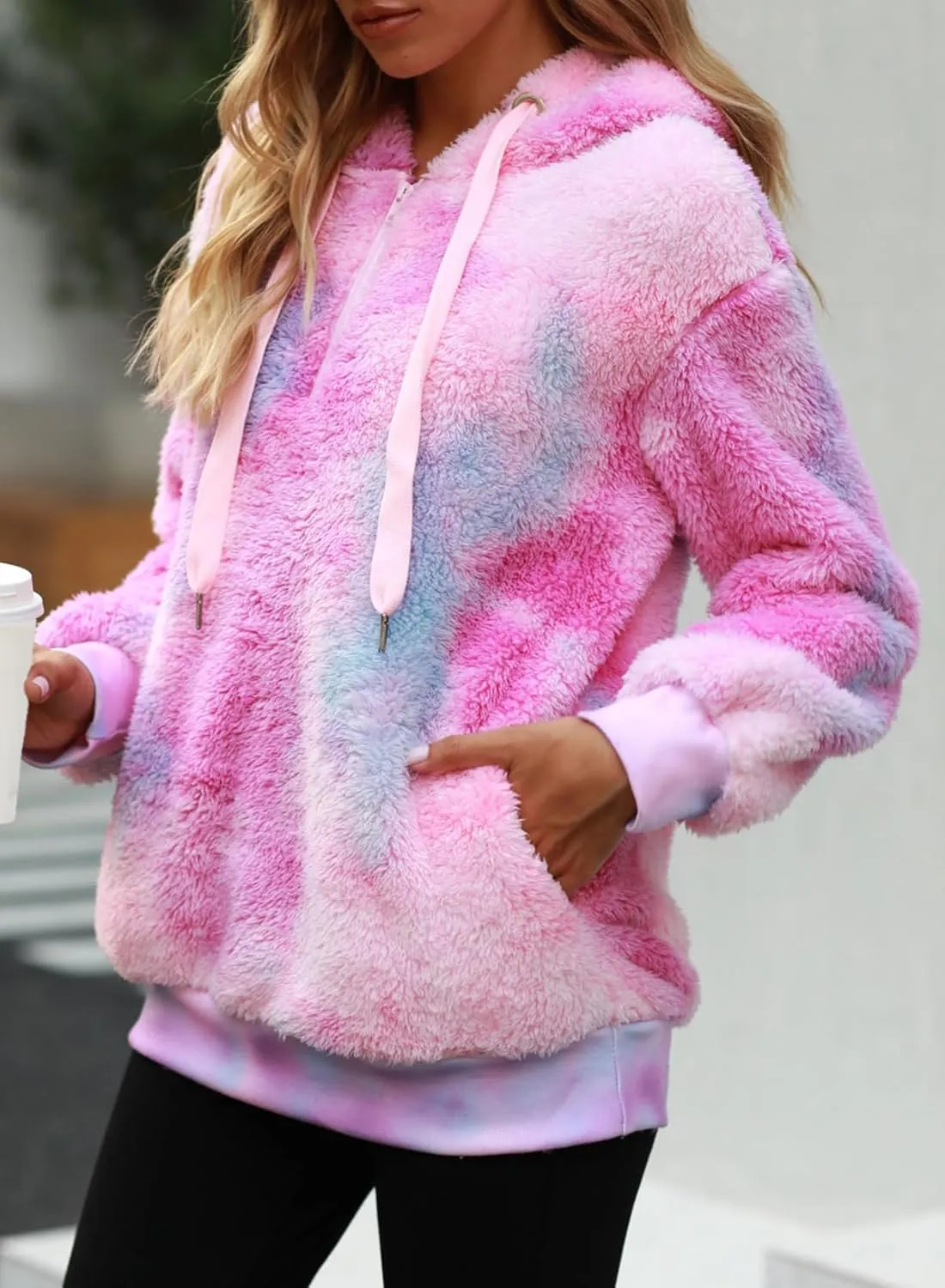 Nirovien Womens Sherpa Pullover Oversized Fuzzy Hoodie Double Fleece Sweatshirts Fluffy Plaid Outerwear Warm Coats