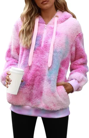 Nirovien Womens Sherpa Pullover Oversized Fuzzy Hoodie Double Fleece Sweatshirts Fluffy Plaid Outerwear Warm Coats