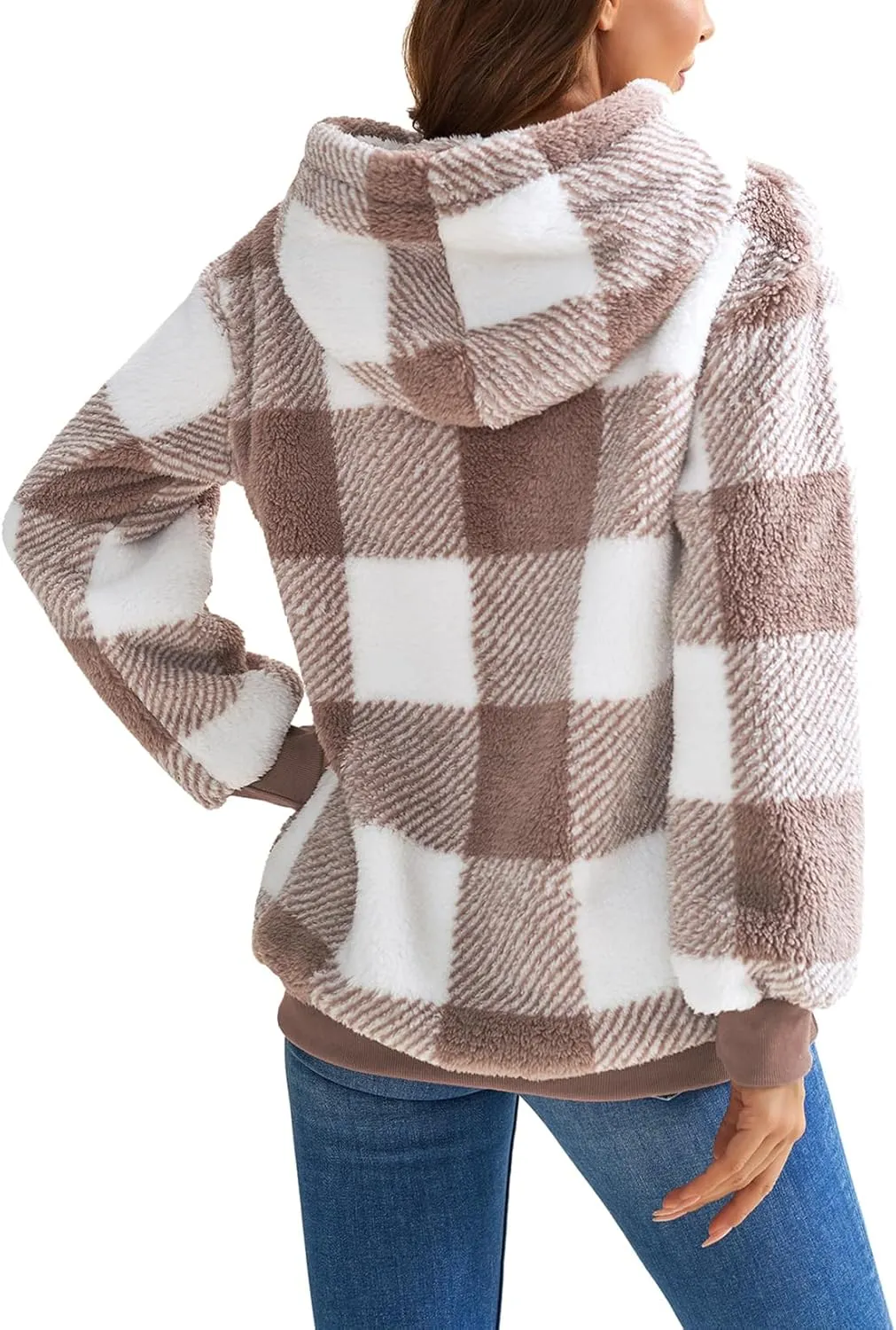 Nirovien Womens Sherpa Pullover Oversized Fuzzy Hoodie Double Fleece Sweatshirts Fluffy Plaid Outerwear Warm Coats