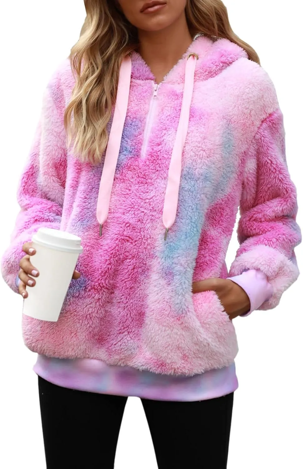 Nirovien Womens Sherpa Pullover Oversized Fuzzy Hoodie Double Fleece Sweatshirts Fluffy Plaid Outerwear Warm Coats