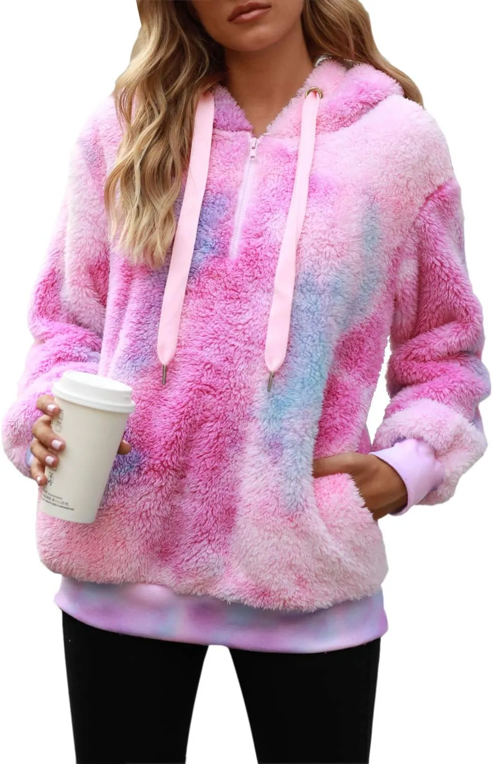 Nirovien Womens Sherpa Pullover Oversized Fuzzy Hoodie Double Fleece Sweatshirts Fluffy Plaid Outerwear Warm Coats