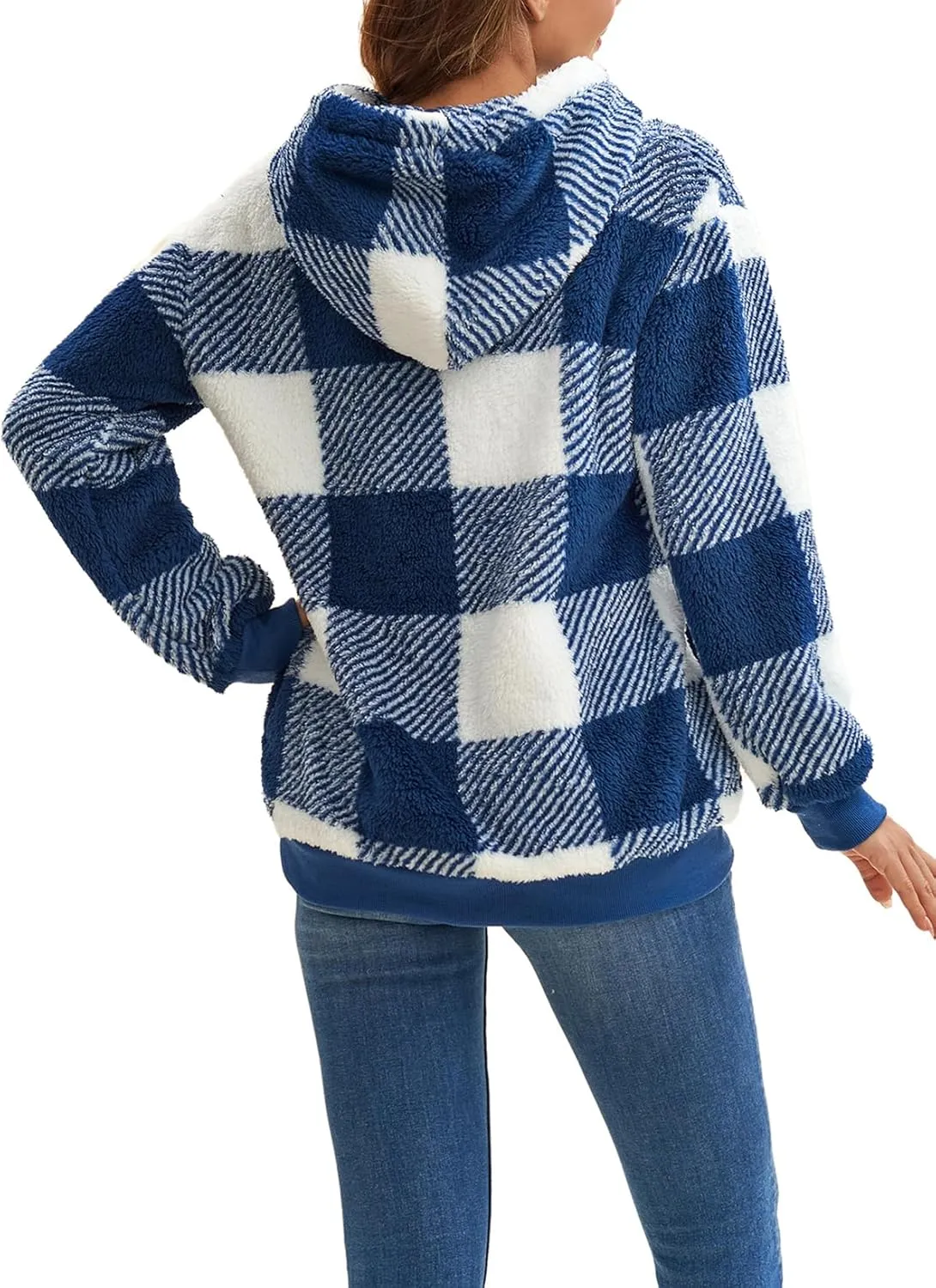 Nirovien Womens Sherpa Pullover Oversized Fuzzy Hoodie Double Fleece Sweatshirts Fluffy Plaid Outerwear Warm Coats