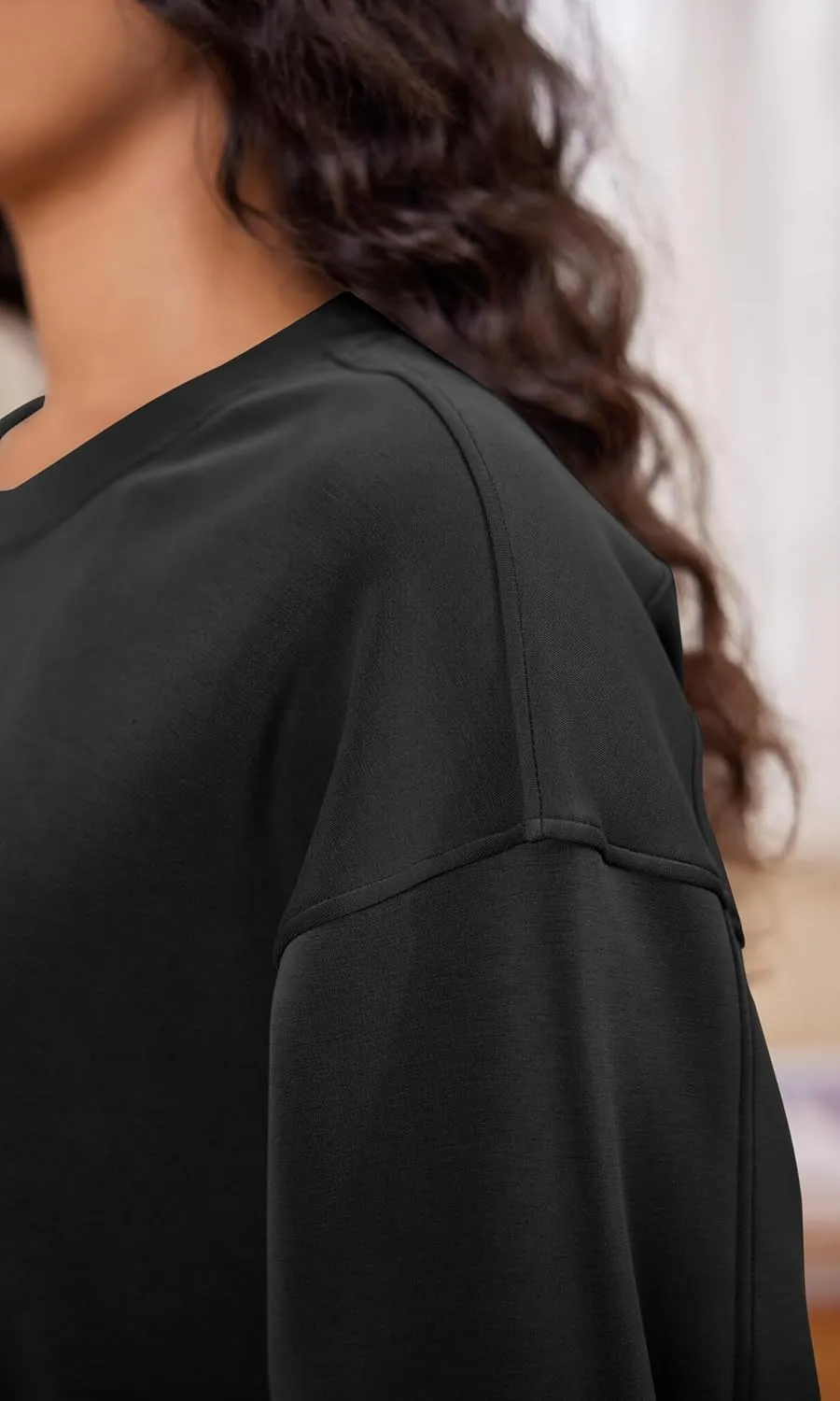 ODODOS Modal Soft Long Sleeve Cropped Sweatshirts for Women Oversized Crew Neck Pullover Crop Top