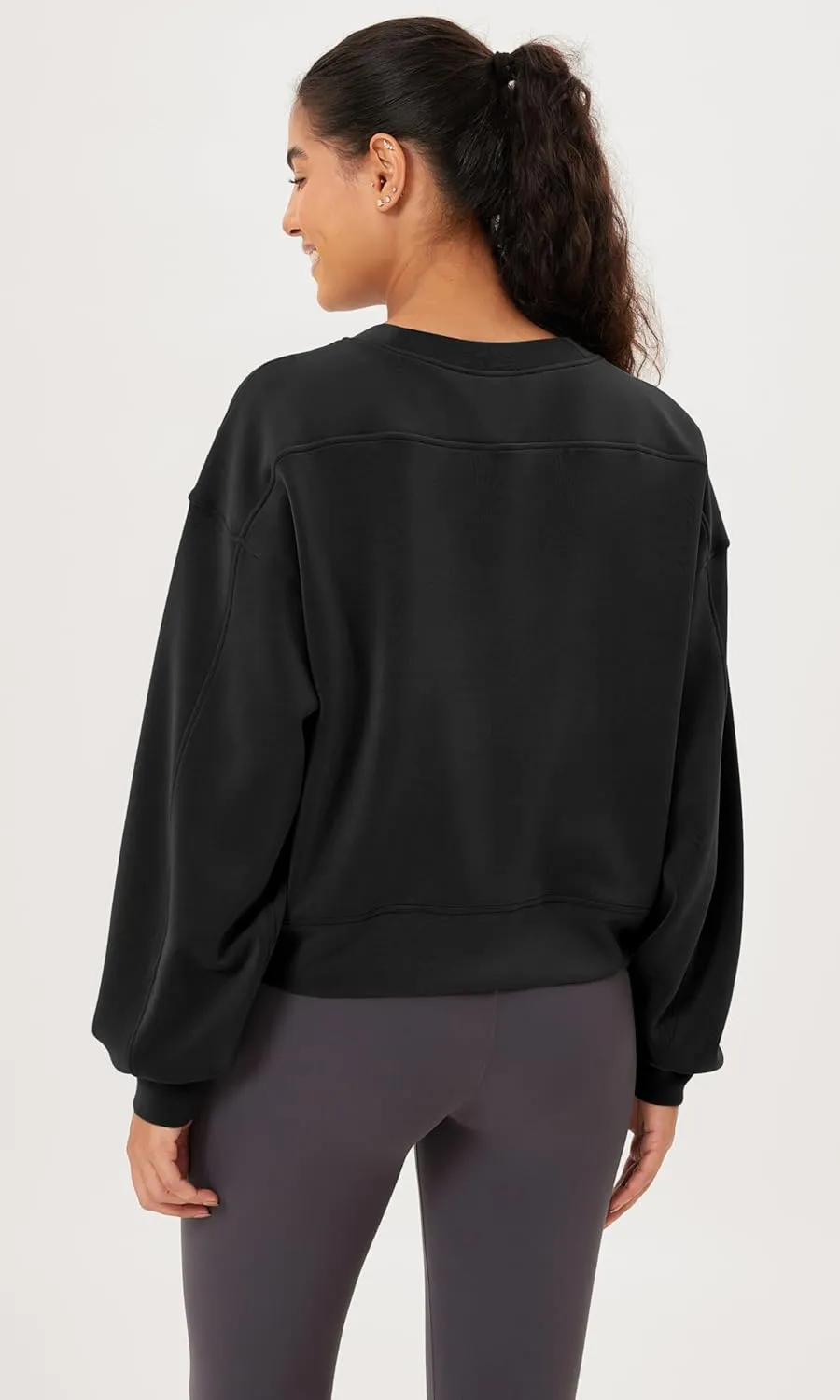 ODODOS Modal Soft Long Sleeve Cropped Sweatshirts for Women Oversized Crew Neck Pullover Crop Top
