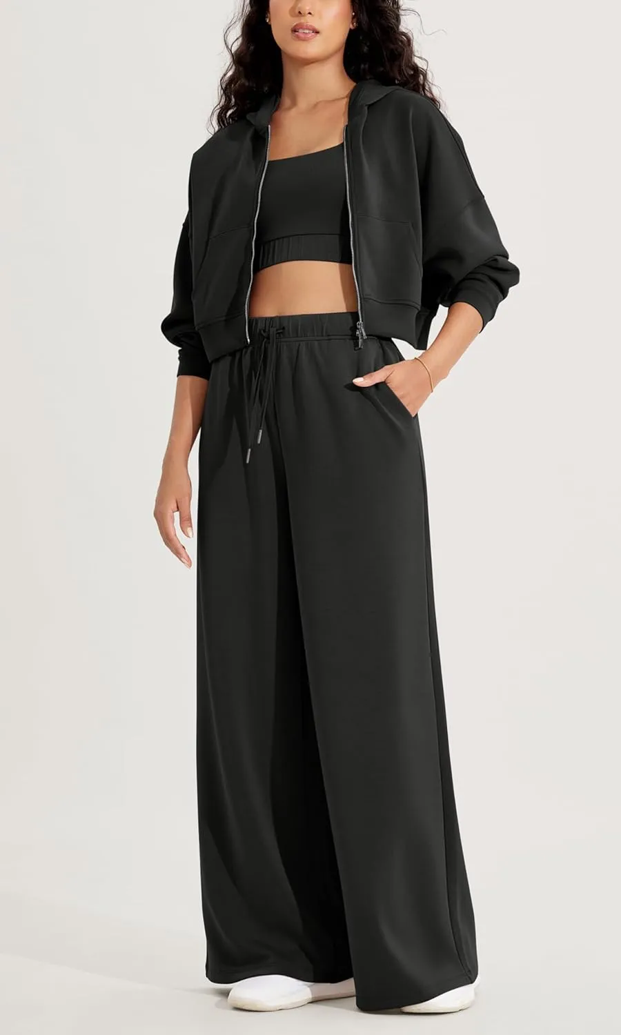 ODODOS Women's Modal Soft Extra Wide Leg Pants with Pockets Drawstring High Waist Pull-On Casual Pants