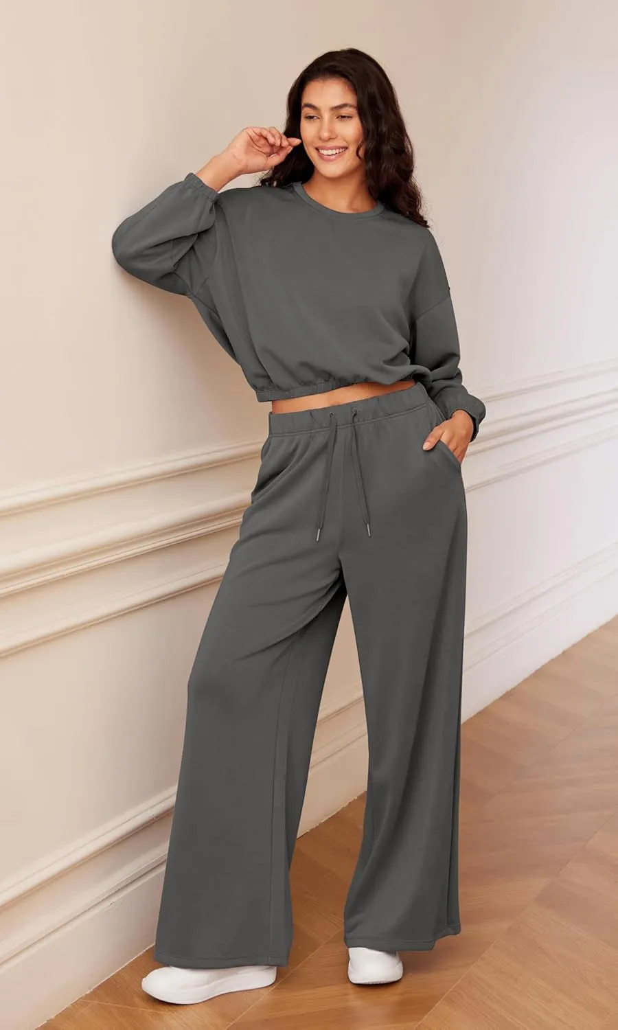 ODODOS Women's Modal Soft Extra Wide Leg Pants with Pockets Drawstring High Waist Pull-On Casual Pants