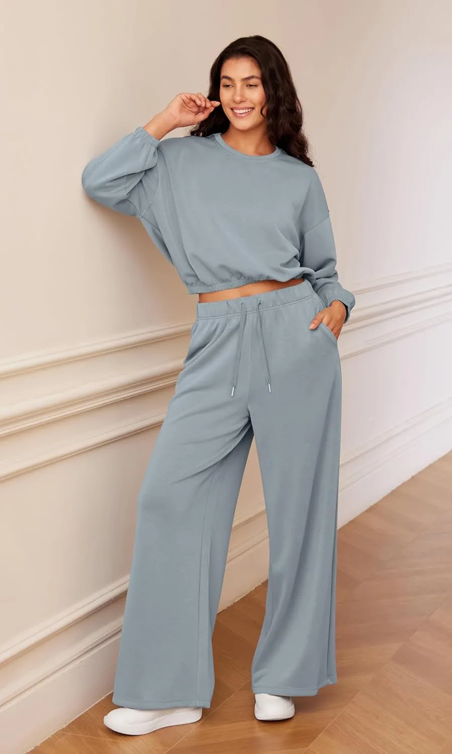 ODODOS Women's Modal Soft Extra Wide Leg Pants with Pockets Drawstring High Waist Pull-On Casual Pants