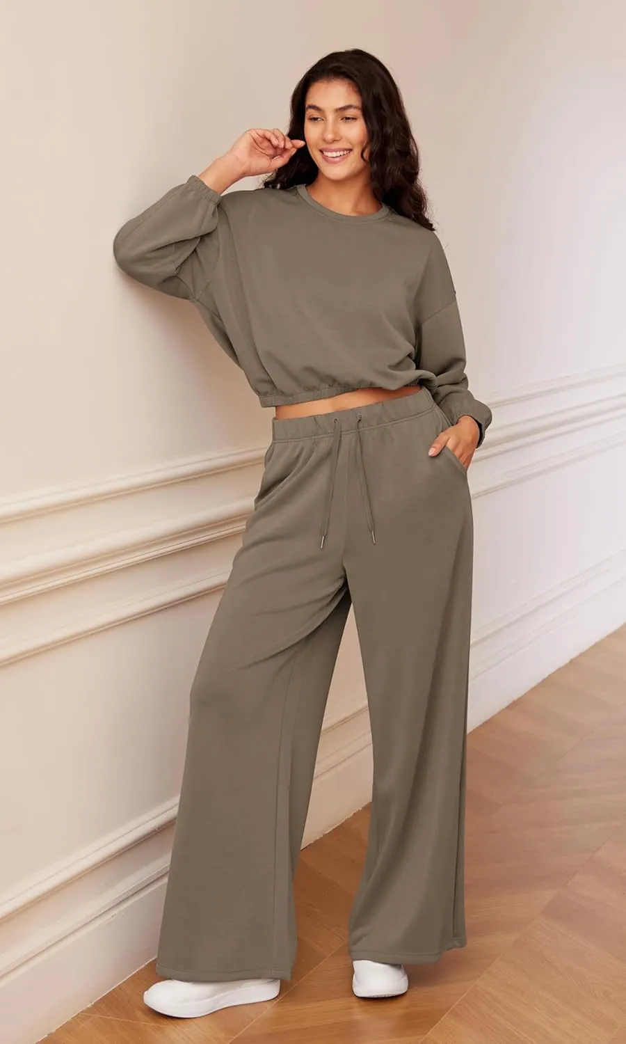 ODODOS Women's Modal Soft Extra Wide Leg Pants with Pockets Drawstring High Waist Pull-On Casual Pants