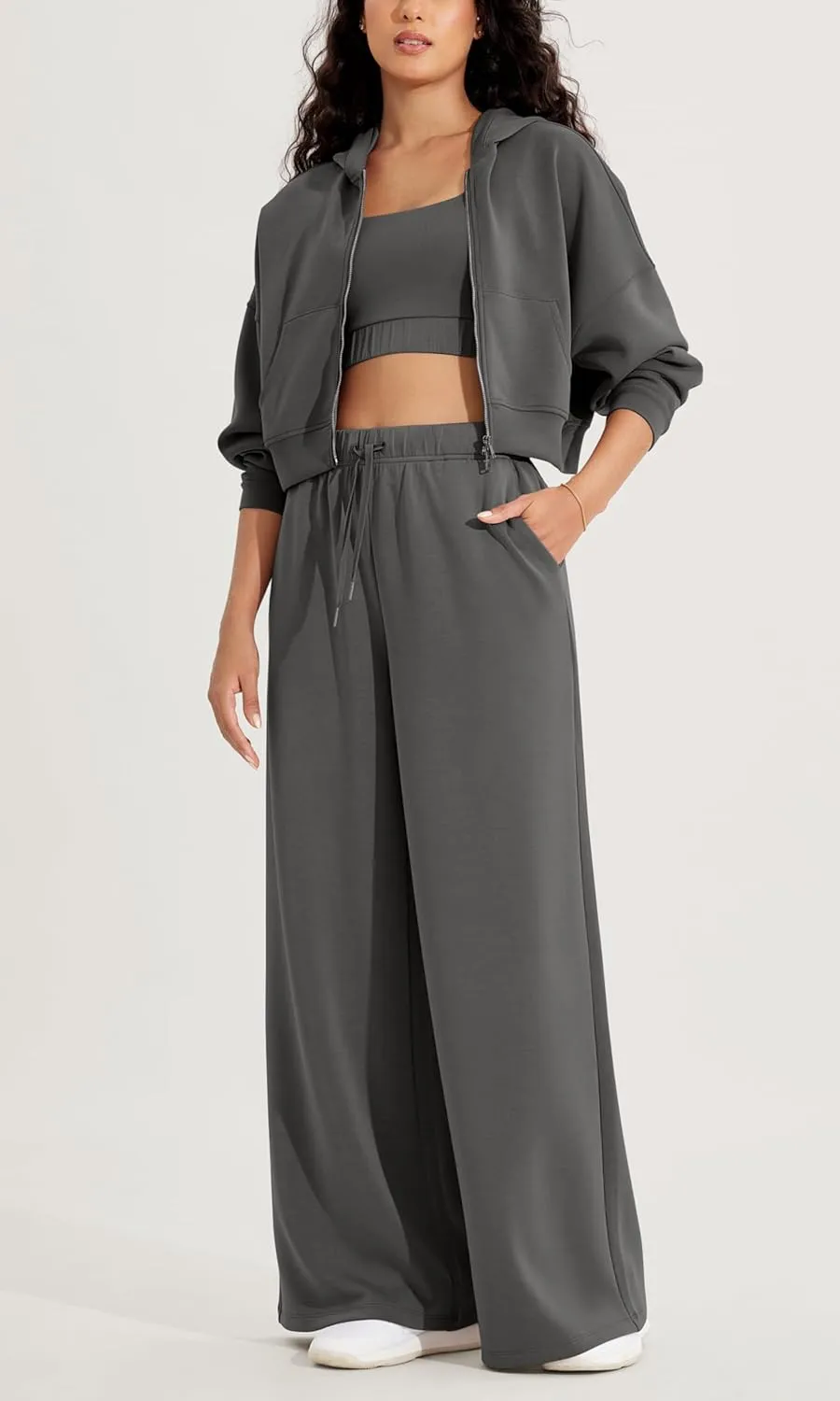 ODODOS Women's Modal Soft Extra Wide Leg Pants with Pockets Drawstring High Waist Pull-On Casual Pants