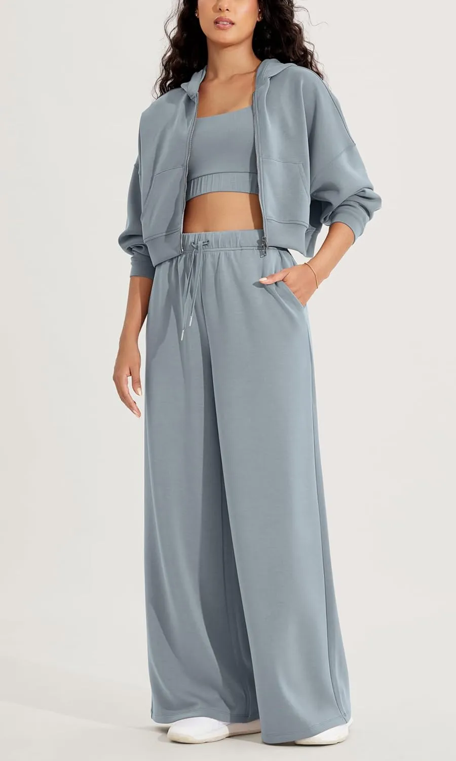 ODODOS Women's Modal Soft Extra Wide Leg Pants with Pockets Drawstring High Waist Pull-On Casual Pants