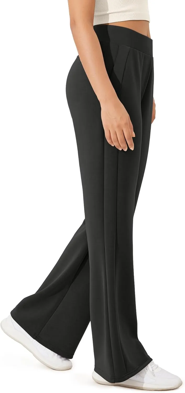 ODODOS Women's Modal Soft Mini Flared Pants with Pockets High Waist Pull-On Casual Lounge Pants-29/31" Inseam