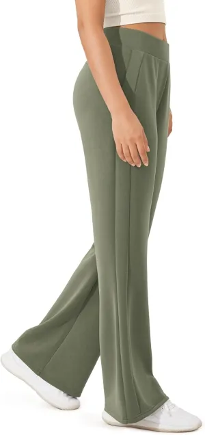 ODODOS Women's Modal Soft Mini Flared Pants with Pockets High Waist Pull-On Casual Lounge Pants-29/31" Inseam