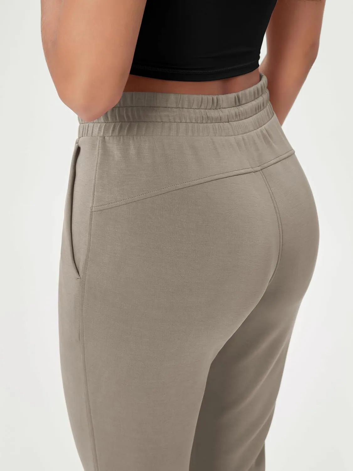 ODODOS Women's Modal Soft Split-Hem High Waist Pants with Pockets Adjustable Shockcord Casual Lounge Pants