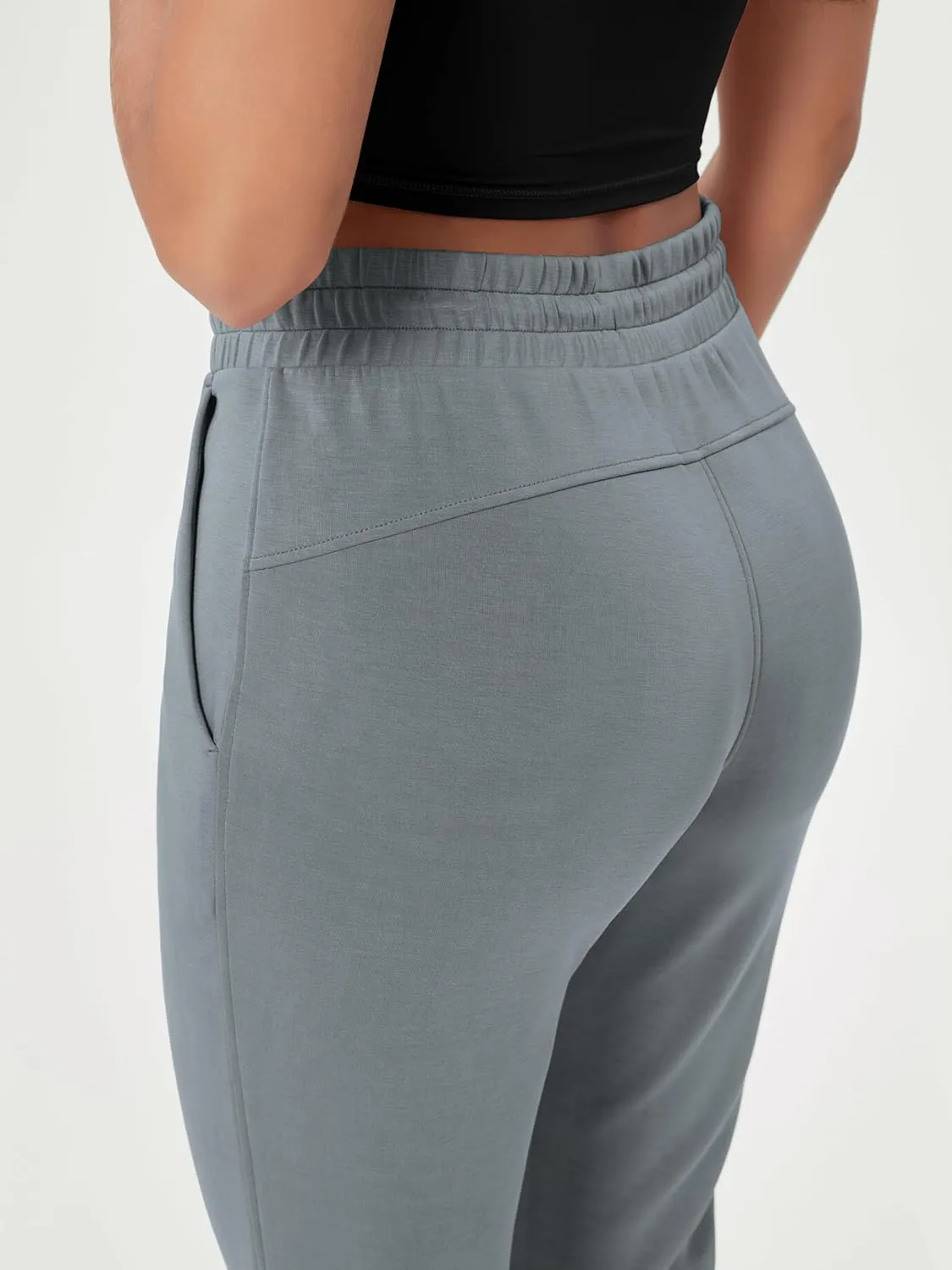 ODODOS Women's Modal Soft Split-Hem High Waist Pants with Pockets Adjustable Shockcord Casual Lounge Pants