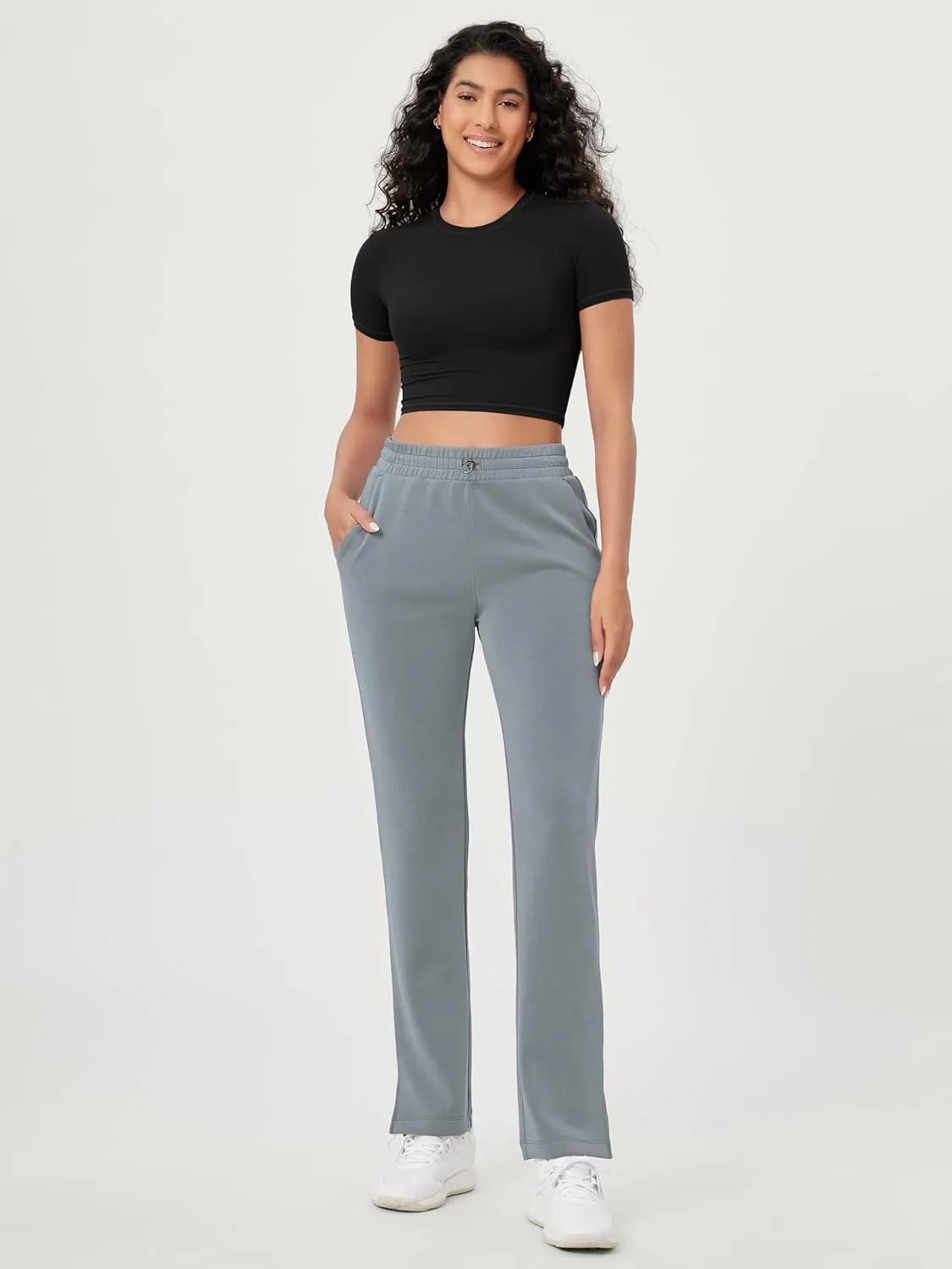 ODODOS Women's Modal Soft Split-Hem High Waist Pants with Pockets Adjustable Shockcord Casual Lounge Pants