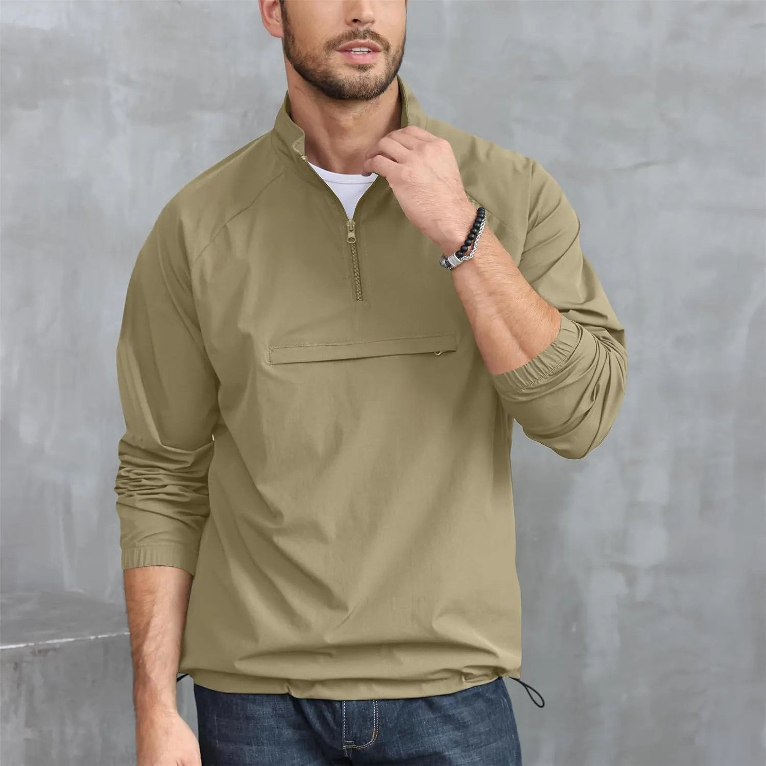 Opomelo Men's Athletic Quarter Zip Pullover Golf Hiking Running Lightweight Jacket Workout Sweatshirt With Pocket