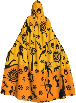 Orange Petroglyphs Style Hunting Stylish Adults Hooded Cloak Cape for Halloween Cosplay Costumes