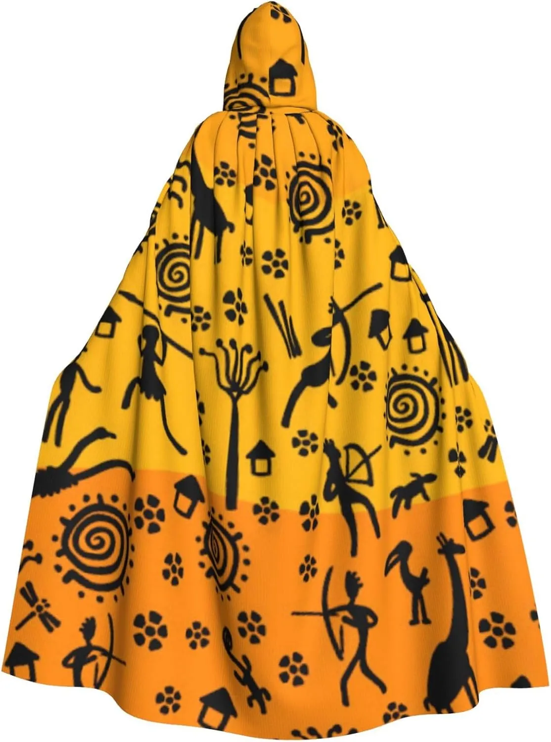 Orange Petroglyphs Style Hunting Stylish Adults Hooded Cloak Cape for Halloween Cosplay Costumes