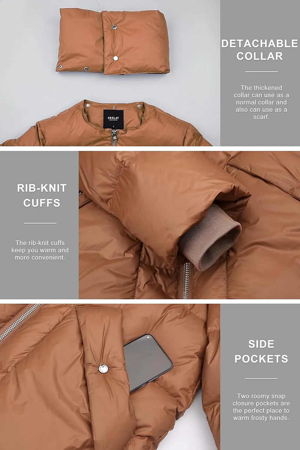 Orolay Women's Puffer Down Coat Long Stylish Winter Jacket with Warm Thickened Collar