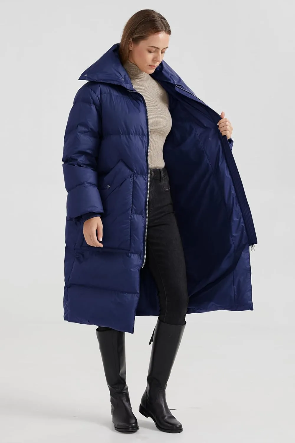 Orolay Women's Puffer Down Coat Long Stylish Winter Jacket with Warm Thickened Collar