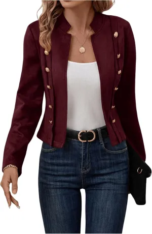 OYOANGLE Women's Open Front Double Breasted Long Sleeve Jacket Faux Suede Casual Biker Coat Outerwear