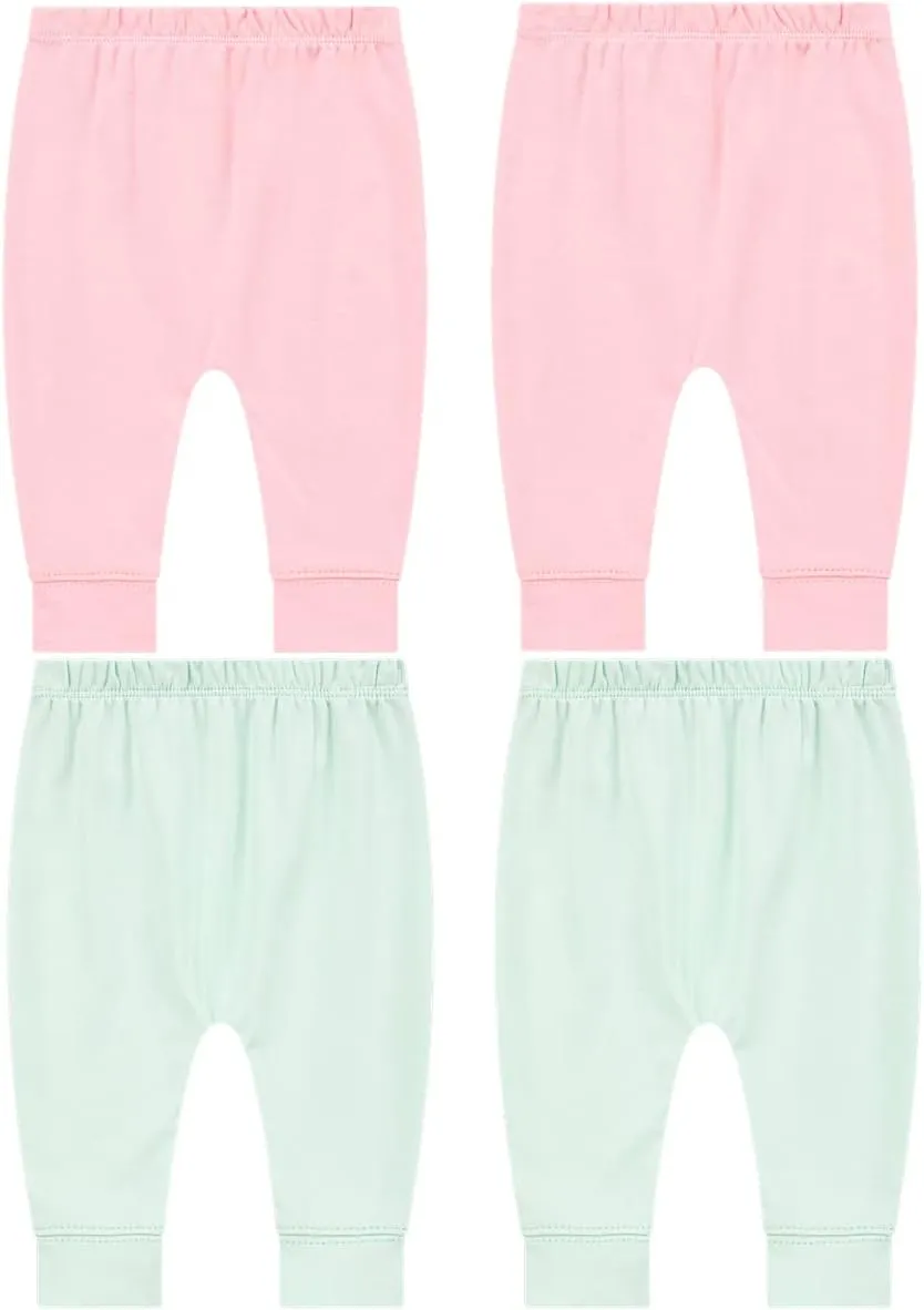 Pack of 4 Baby Jogger Pants - Soft Cotton Pants for Boys and Girls - Unisex Cute Color Designs for Infants