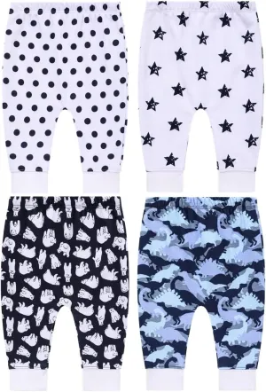 Pack of 4 Baby Jogger Pants - Soft Cotton Pants for Boys and Girls - Unisex Cute Color Designs for Infants