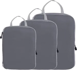 PATIKIL Compression Packing Cube for Travel, 3 Set Waterproof Nylon Luggage Organizer Bags Lightweight Compression Cube for Outdoor Suitcases Backpack, Gray