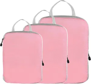 PATIKIL Compression Packing Cube for Travel, 3 Set Waterproof Nylon Luggage Organizer Bags Lightweight Compression Cube for Outdoor Suitcases Backpack, Pink