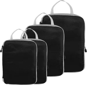 PATIKIL Compression Packing Cube for Travel, 4 Set Waterproof Nylon Luggage Organizer Bags Lightweight Compression Cube for Outdoor Suitcases Backpack, Black