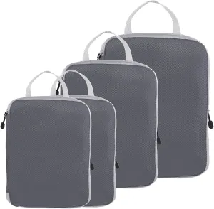 PATIKIL Compression Packing Cube for Travel, 4 Set Waterproof Nylon Luggage Organizer Bags Lightweight Compression Cube for Outdoor Suitcases Backpack, Gray