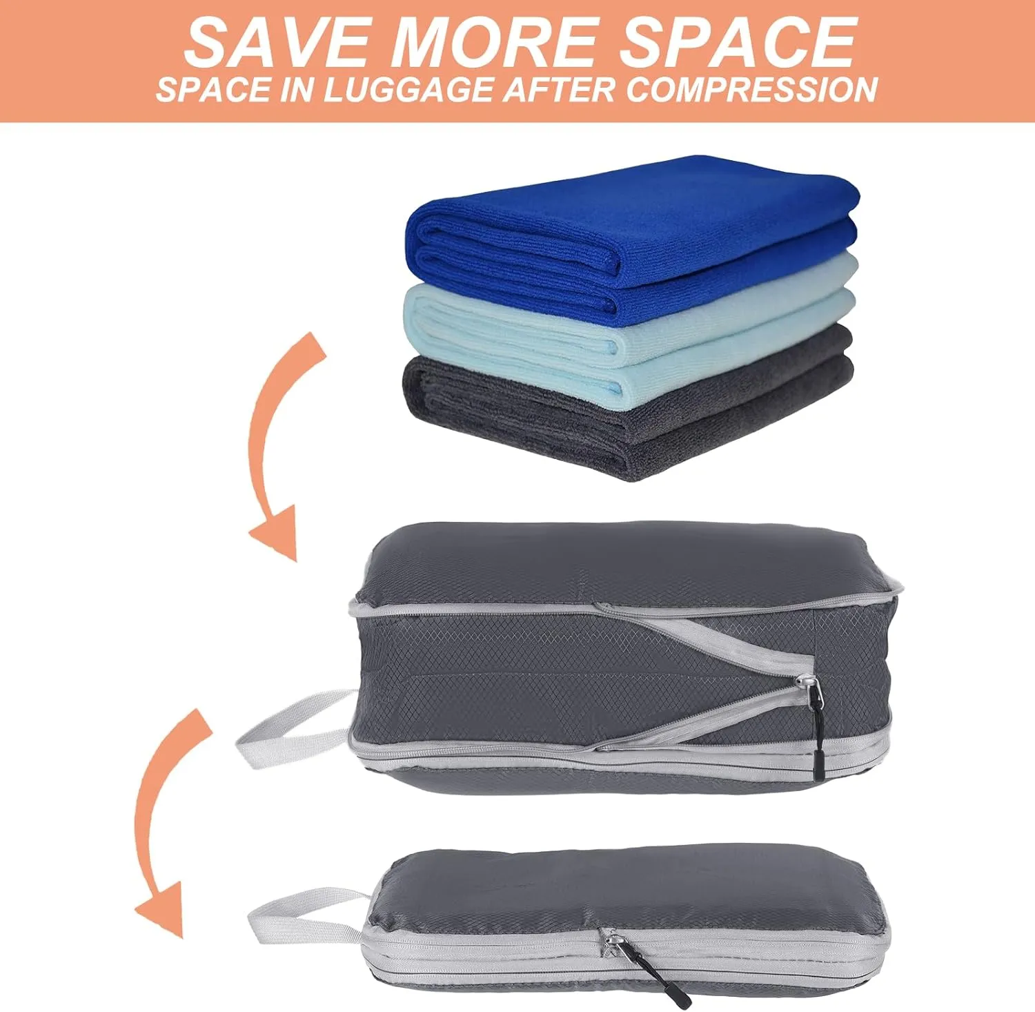 PATIKIL Compression Packing Cube for Travel, 4 Set Waterproof Nylon Luggage Organizer Bags Lightweight Compression Cube for Outdoor Suitcases Backpack, Gray