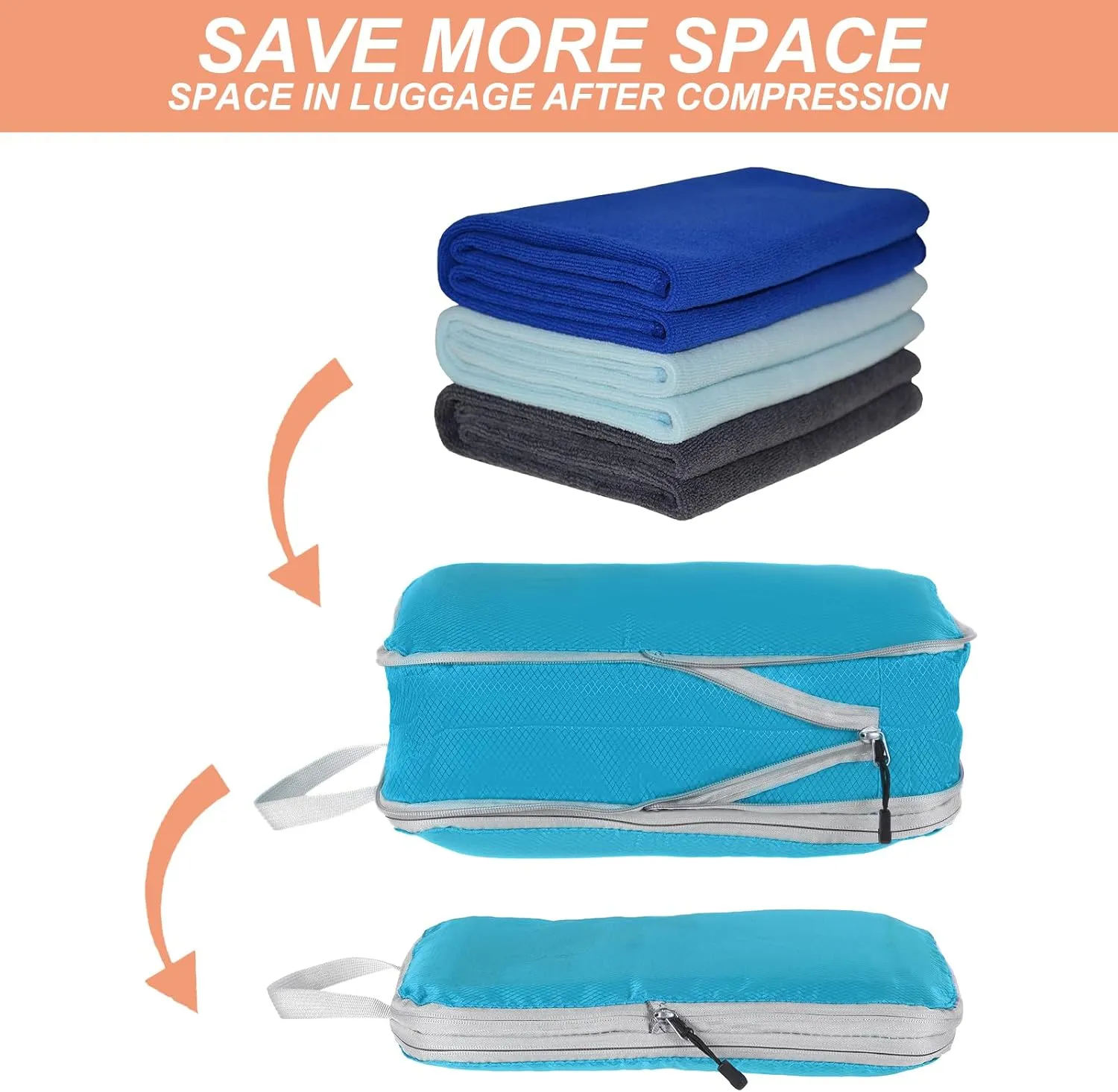 PATIKIL Compression Packing Cube for Travel, 4 Set Waterproof Nylon Luggage Organizer Bags Lightweight Compression Cube for Outdoor Suitcases Backpack, Sky Blue