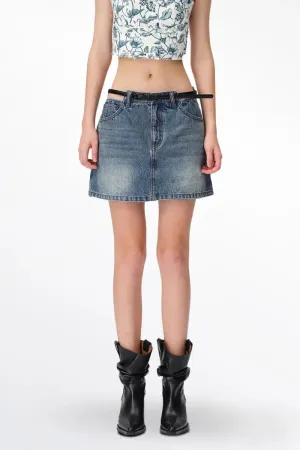 Peekaboo Waist Cutouts Skorts in Cotton Denim