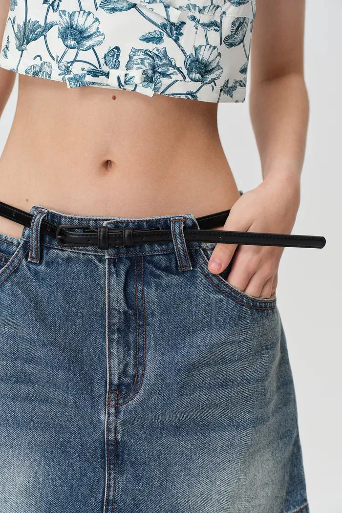 Peekaboo Waist Cutouts Skorts in Cotton Denim